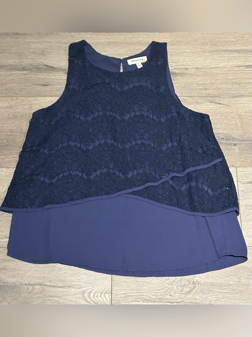 Monteau Navy Lace Overlay Layered Tank Top